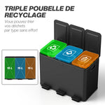 Poubelle de cuisine 45L avec 3 compartiments de 15L, couvercle, seaux intérieurs amovibles, 3 x 15L, noir