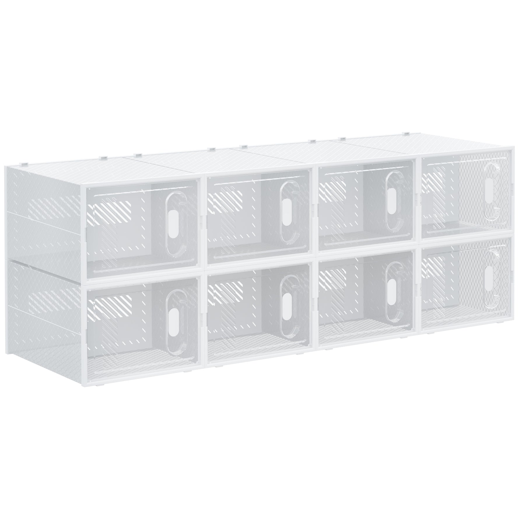 Meuble de rangement modulable, 8 cubes, meuble à chaussures empilables, vêtements, livres, jouets, blanc et transparent