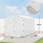 Serre tunnel de jardin 6m², serre de jardin tunnel 300x200x195cm bâche PE 220g/m² bords prolongés 50 cm avec porte blanc