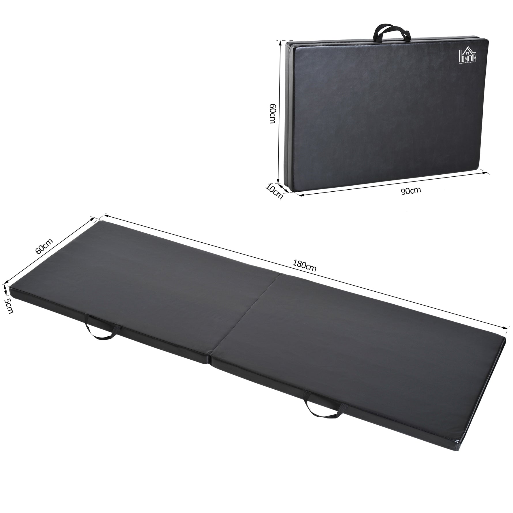 Tapis de gymnastique yoga pilates fitness pliable portable grand confort 180L x 60l x 5H cm revêtement synthétique noir