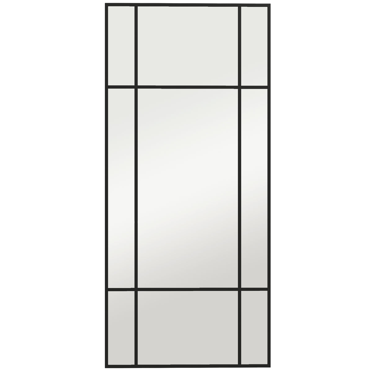 Leiho estiloko hormako ispilu angeluzuzena, horizontala edo bertikala, 4 kakorekin, metalezko marko beltza - 110x50 cm