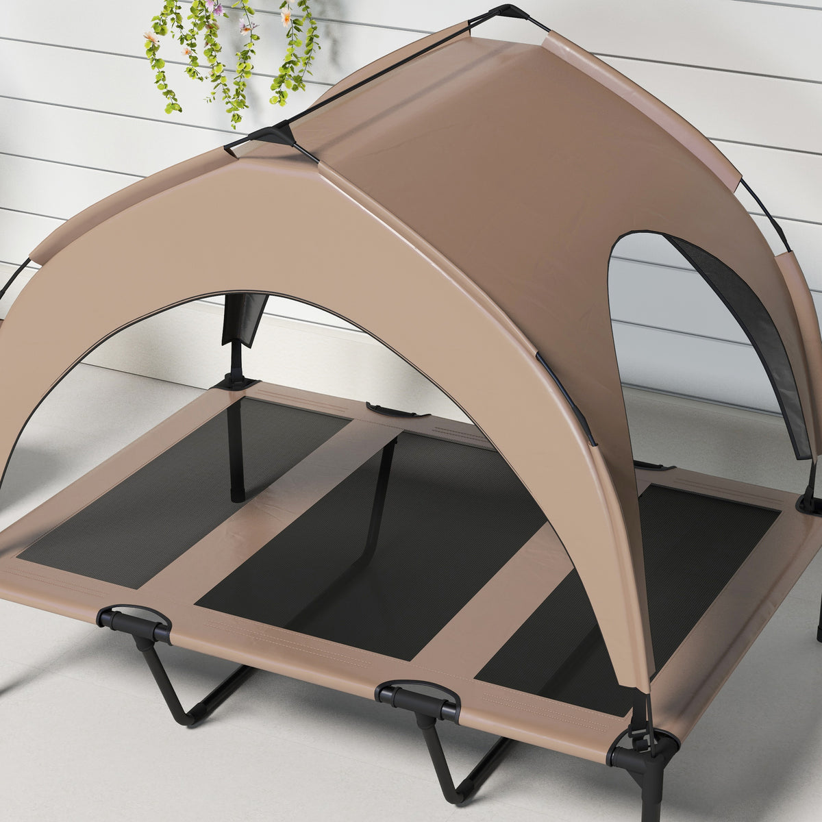 Lit pour chien chat sur pieds lit chien surélevé velum anti-UV oxford sac de transport 106 x 76 x 94 cm café