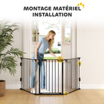 Barrière de sécurité parc enclos chien modulable pliable porte intégrée 300L max. x 74,5H cm métal PP noir