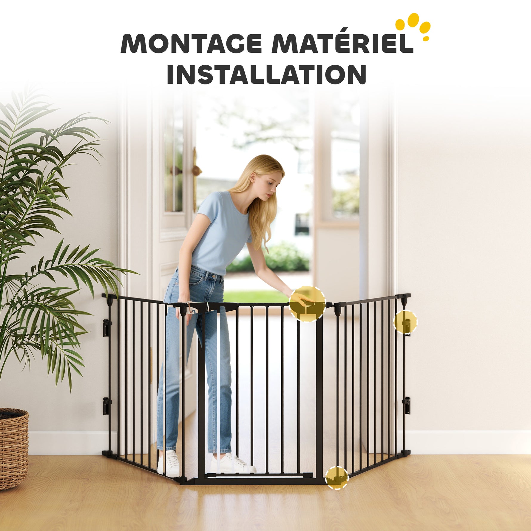 Barrière de sécurité parc enclos chien modulable pliable porte intégrée 300L max. x 74,5H cm métal PP noir