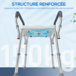 Tabouret de douche pour personnes âgées et handicapées avec accoudoirs, hauteur réglable, patins antidérapants, bleu
