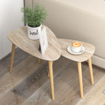 Lot de 2 tables basses gigognes design scandinave pieds en bois et plateau en bois, aspect naturel
