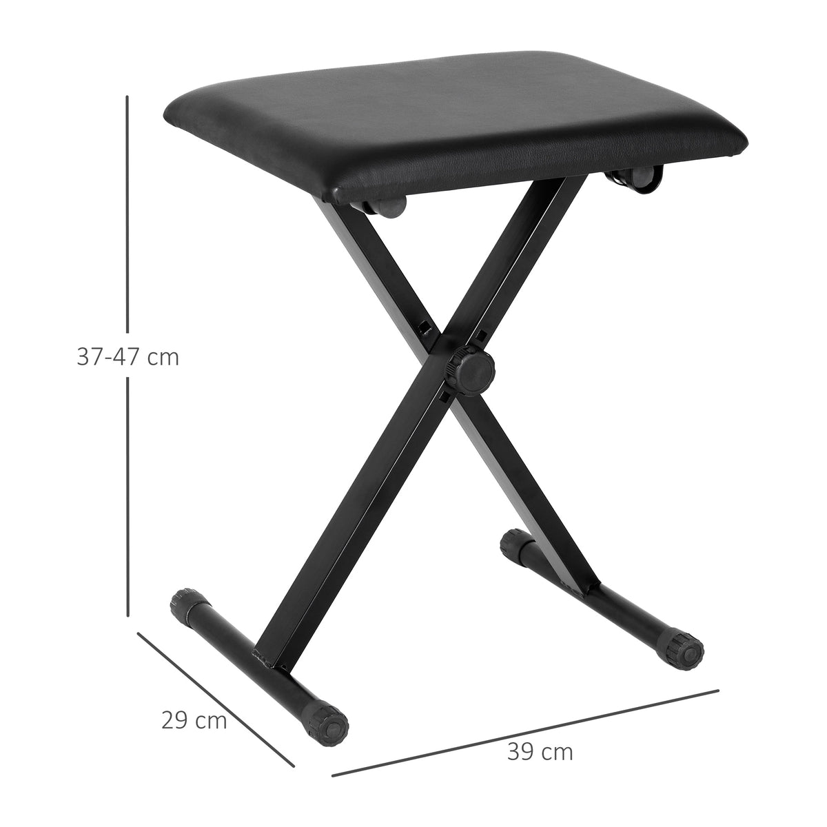 Tabouret piano pliable, banc piano réglable en hauteur de 37 à 47 cm, siège rembourré en PU et pieds en métal antidérapants, charge 100 kg, noir
