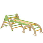 Triangle d'escalade enfants 8 en 1 avec rampe double face, arc d'escalade en bois avec toboggan & échelle, vert