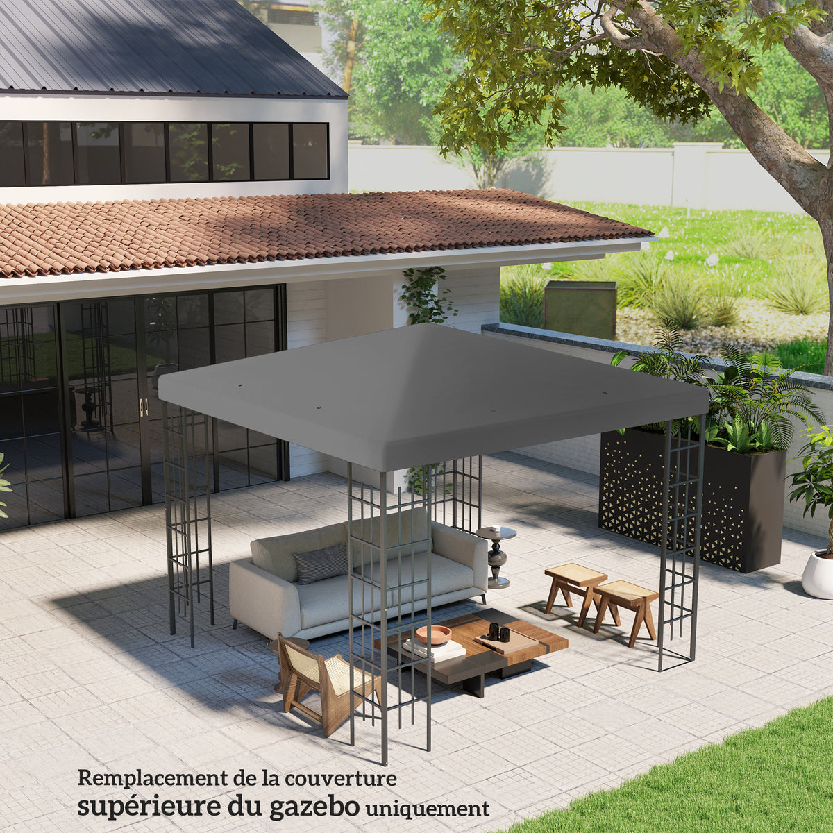 Toile de rechange pour pavillon toile de tonnelle trous de drainage protection solaire UPF30+ 3 x 3 m gris foncé