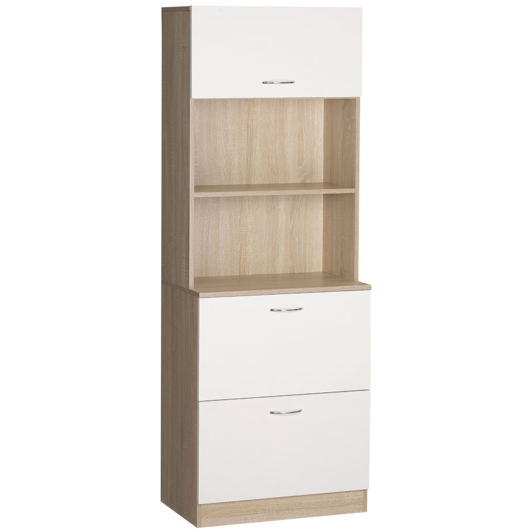 Buffet de cuisine armoire de cuisine multi-rangements 2 tiroirs 1 placard + grand plateau 60 x 38 x 168 cm MDF blanc