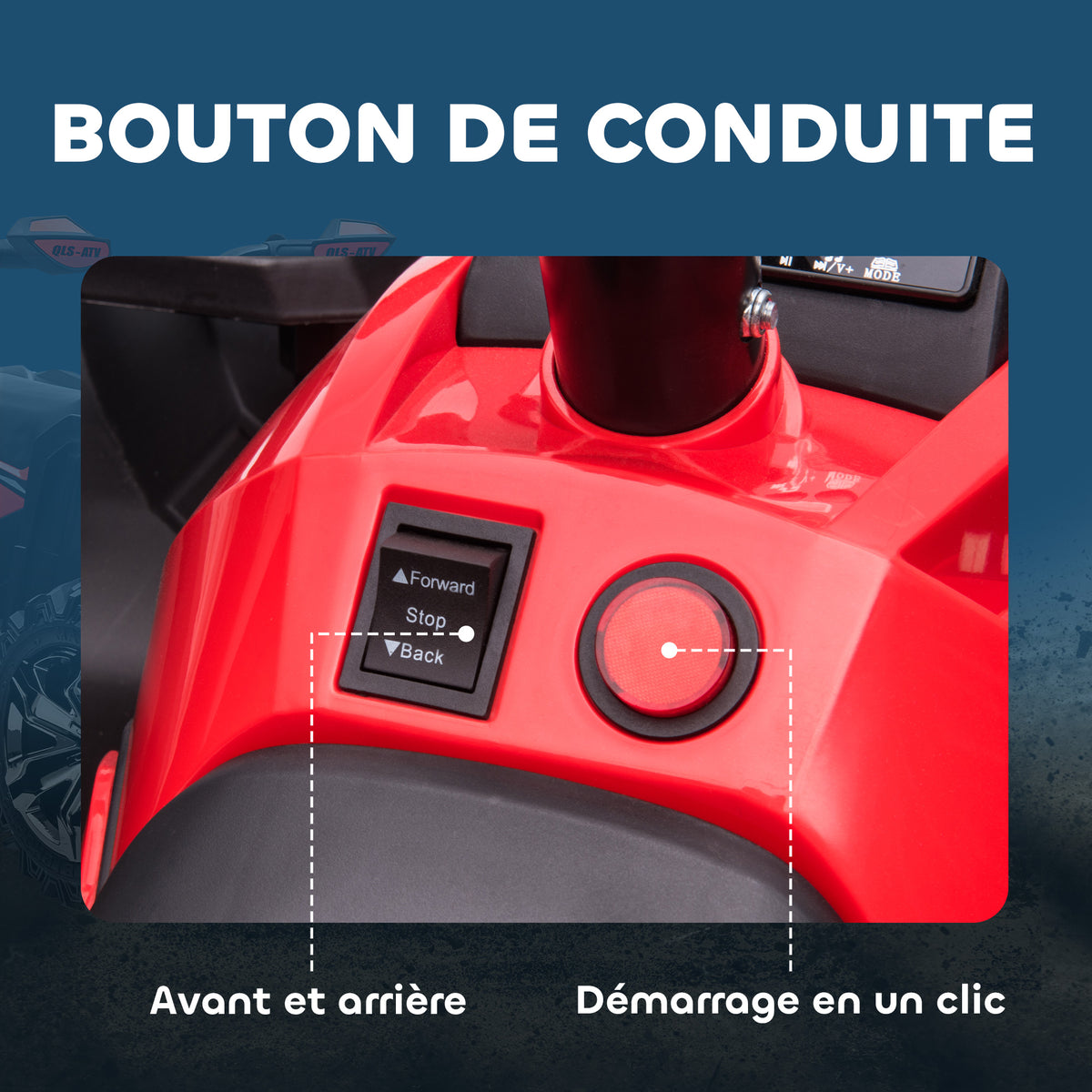 Quad Buggy électrique Enfant 12 V 8 Km/h Max. Voiture électrique Enfant avec Effets Lumineux sonores Selle avec Dossier Porte-Bagage Avant métal PP Rouge Noir