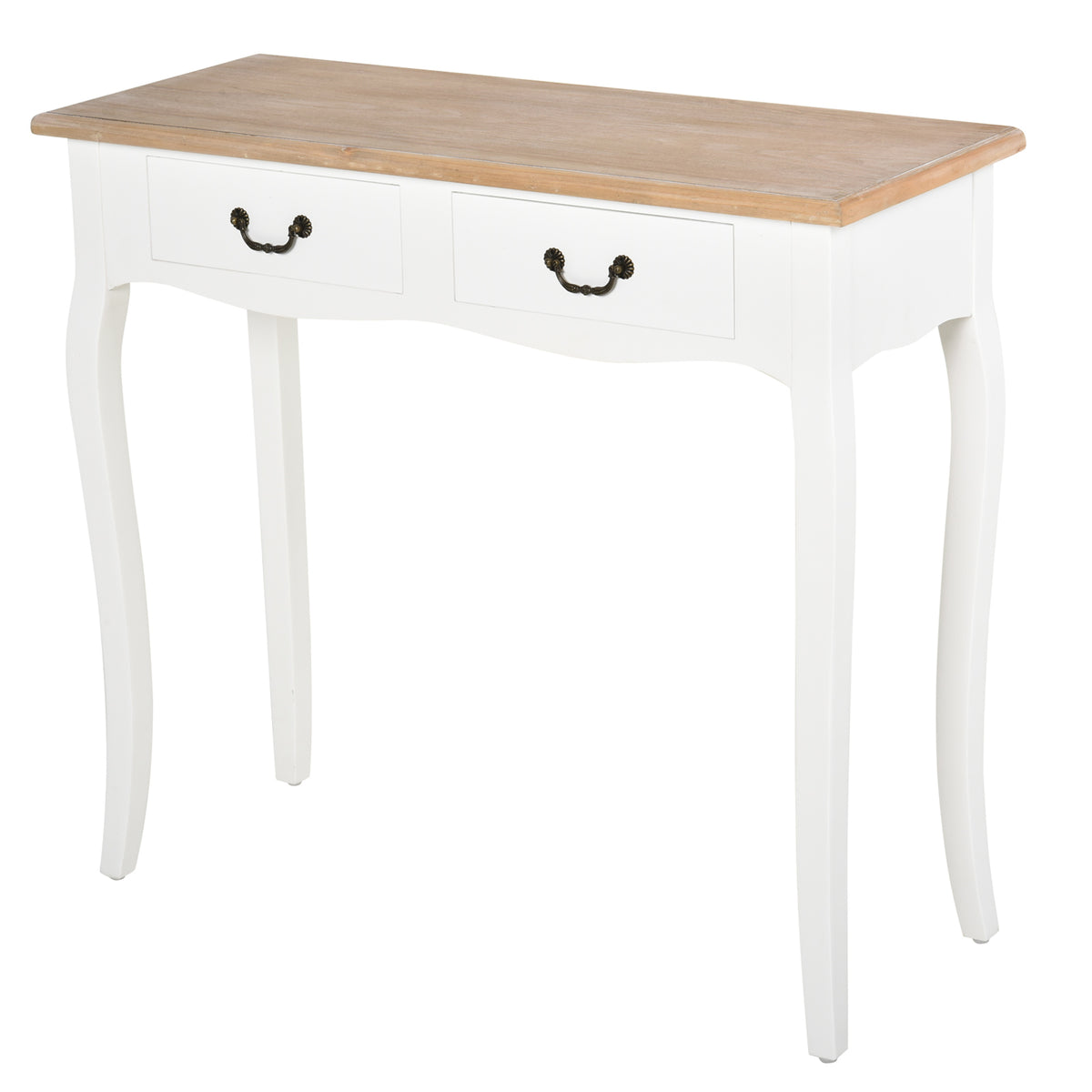 Table Console Table d'entrée Bout de Canapé Style Mexicain 2 tiroirs dim. 87L x 34l x 78H cm MDF Bois Massif pin Clair Blanc