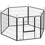 Dog playpen, 6-panel modular and foldable dog enclosure, portable steel with door 80 x 80 grey
