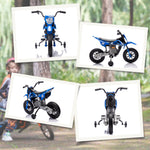 Moto électrique pour enfant moto cross pour enfants de 3 à 6 ans 2 moteurs 12V vitesse 5 km/h 109,5x60x72,5cm bleu
