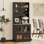 Buffet cuisine, meuble cuisine rangement haut, meuble de rangement avec plan de travail, 3 portes vitrées, 2