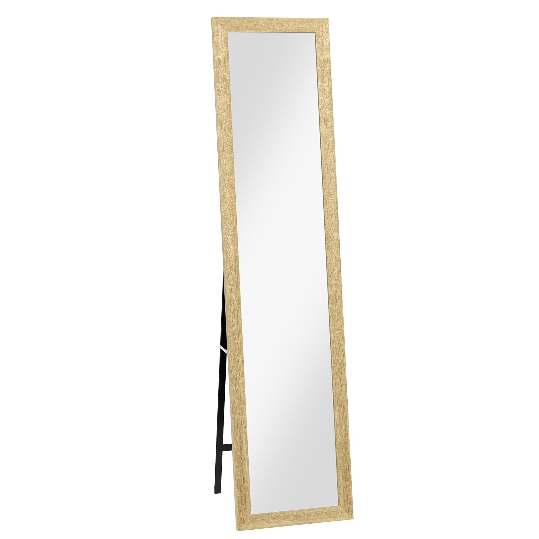 Miroir sur pied mural ou à poser rectangulaire avec cadre en bois pour salon chambre à coucher 37 x 155 cm marron clair