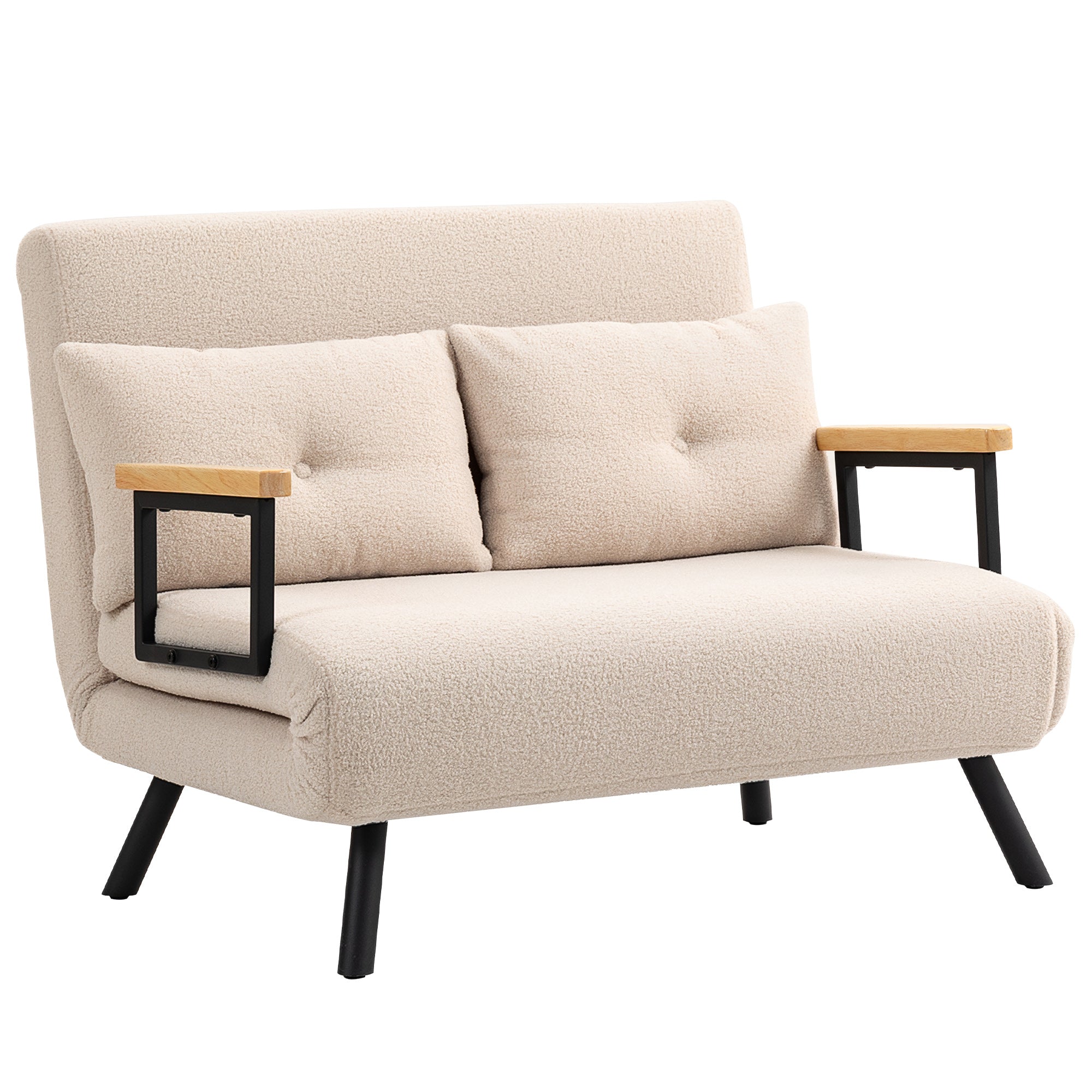 Canapé convertible 2 places 4 en 1, canapé-lit avec dossier réglable sur 5 niveaux, 2 coussins, 102 x 73 x 81 cm, beige
