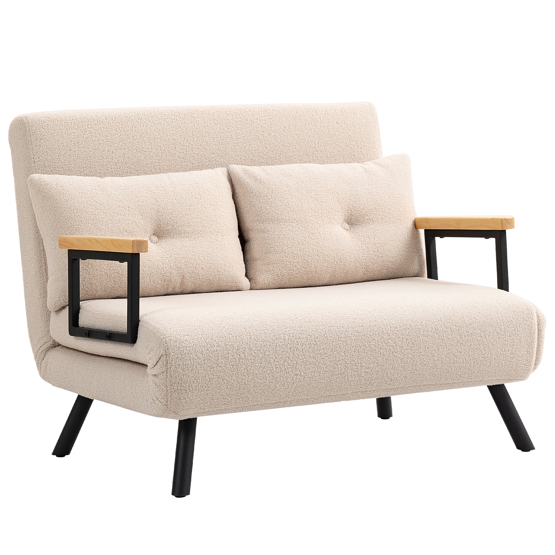 Canapé convertible 2 places 4 en 1, canapé-lit avec dossier réglable sur 5 niveaux, 2 coussins, 102 x 73 x 81 cm, beige