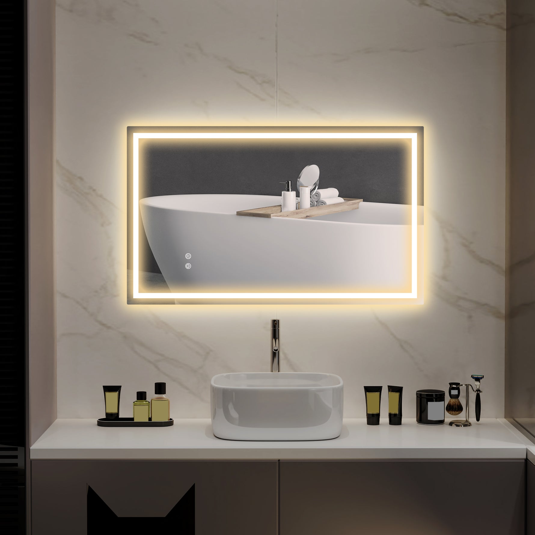 Miroir salle de bain éclairage LED miroir lumineux salle de bain mural interrupteur tactile lumière 3 couleurs 100 x 60 cm