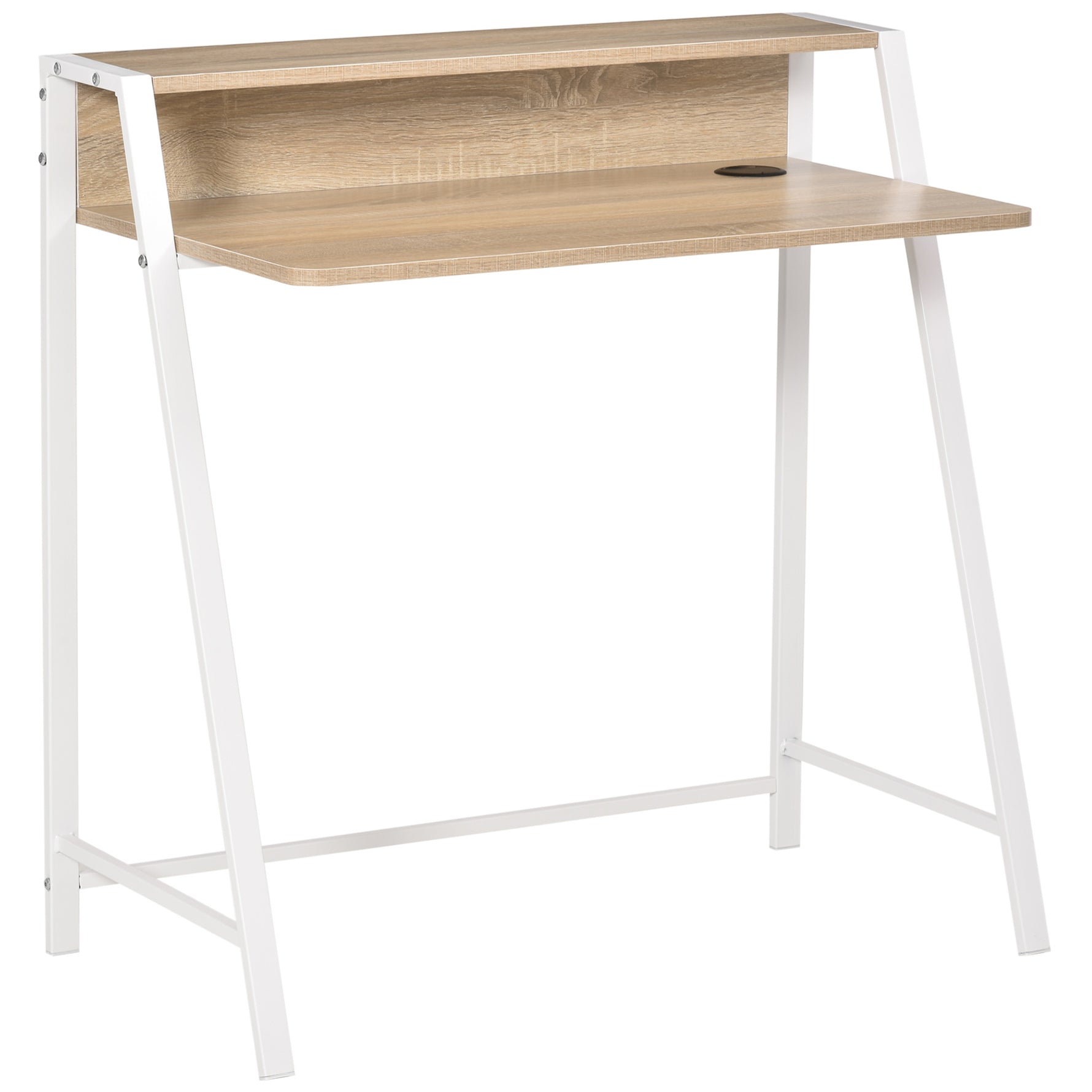 Bureau Informatique Table Ordinateur d'étude dim. 84L x 45l x 85H cm Style Simple en Bois chêne Clair Blanc