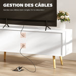 Meuble TV style scandinave 2 portes 2 niches passe-fils piètement bois pin panneaux blanc - 120 x 34 x 50 cm blanc
