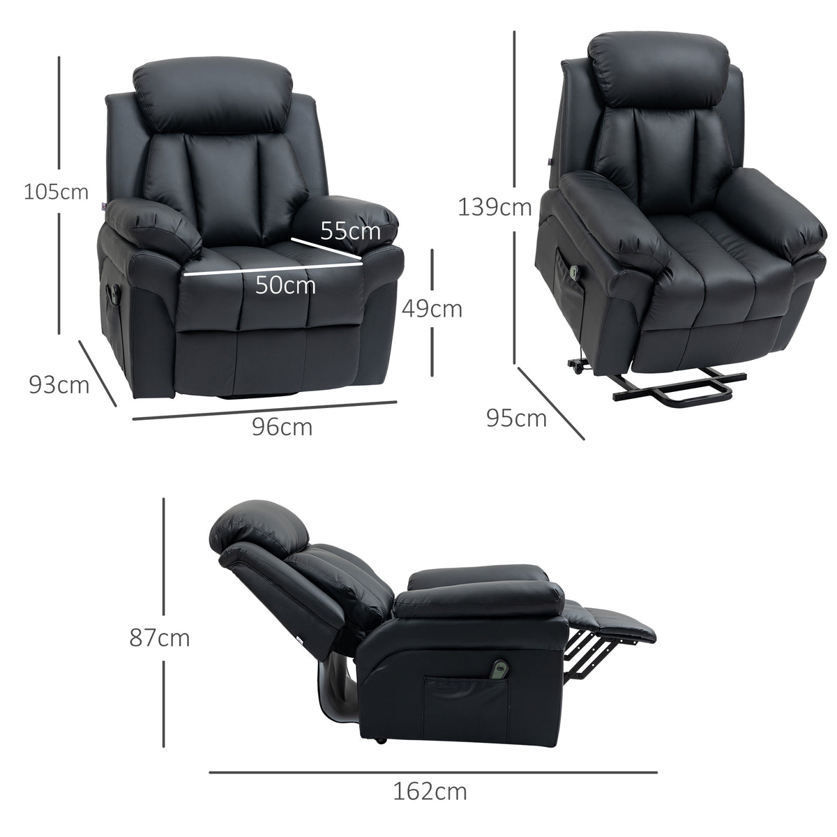 Sillón de relax eléctrico, sillón elevador reclinable con reposapiés ajustable, revestimiento sintético negro