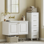 Meuble de Salle de Bain 5 Tiroirs, Meuble de Rangement, 30 x 30 x 95 cm, Commode Salle de Bain, 30 x 30 x 95 cm, Blanc