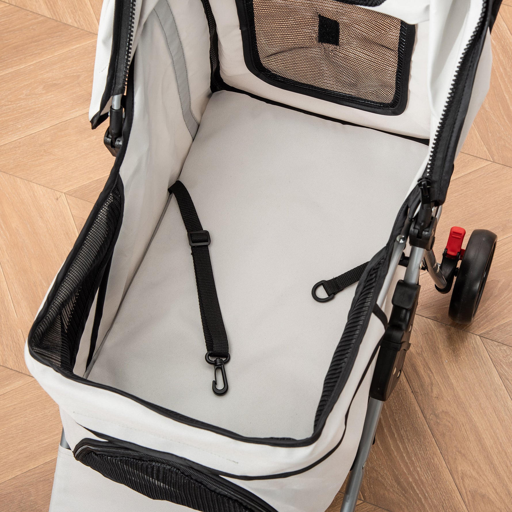 Poussette buggy pour chiens 77L x 45l x 99,5H cm pliable imperméable tissu 600D Oxford 4 roues gris