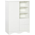 Armoire avec Porte et 5 étagères, 3 niches, 2 tiroirs, meuble de rangement blanc pour chambre, salon, bureau