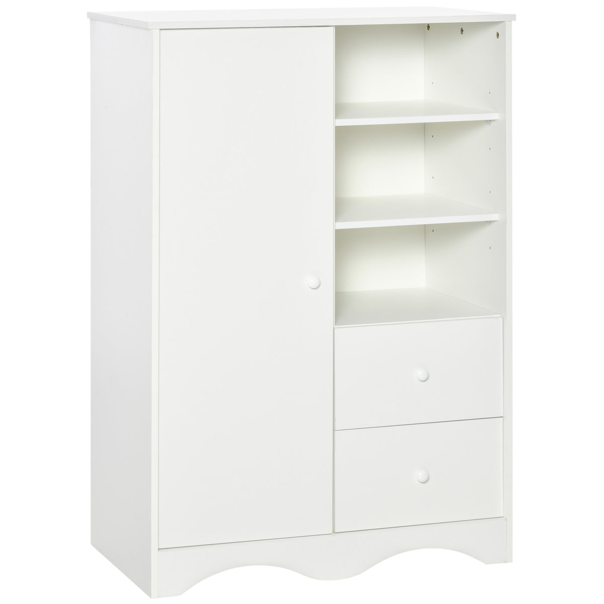Armoire avec Porte et 5 étagères, 3 niches, 2 tiroirs, meuble de rangement blanc pour chambre, salon, bureau