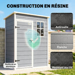 Abri de jardin 1,14 m² pour outils - porte verrouillable, aération et fenêtre - dim. 151L x 92l x 193H cm  - plastique, gris