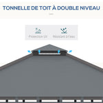 Tonnelle de jardin pour terrasse avec 4 parois latérales double toit protection solaire 3 x 3 m gris