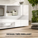 Meuble TV, banc TV, meuble de télévision, jusqu'à 60 pouces, avec lumières LED, 2 étagères et placards, panneau de porte brillant, 137 x 35 x 42 cm, blanc
