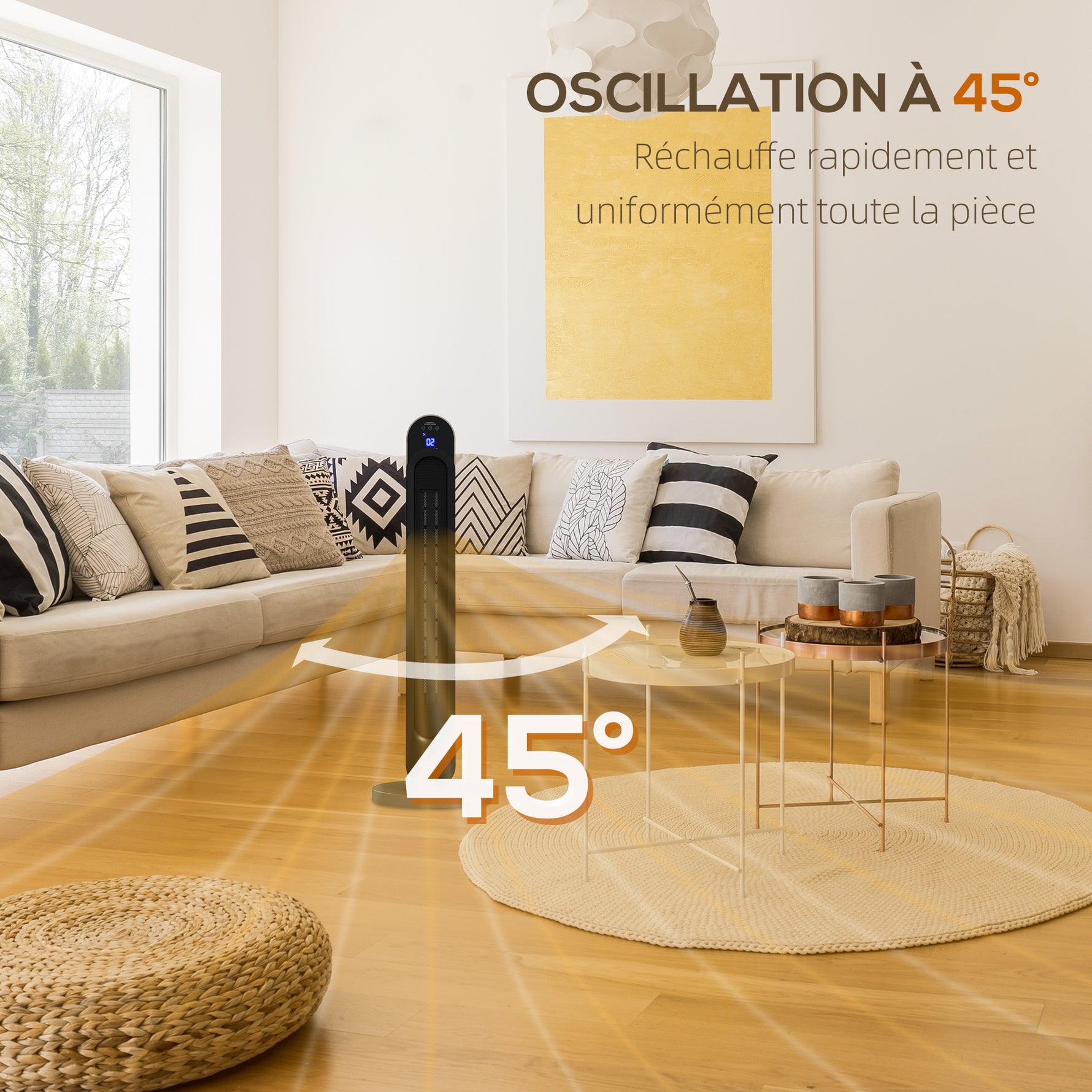 Chauffage soufflant oscillant 1100/2200 W - mini radiateur céramique PTC - télécommande incluse - chauffage d'appoint