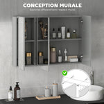 Armoire murale de salle de bain avec 3 portes miroir et étagères réglables en MDF Gris dim. 90L x 15l x 60H cm
