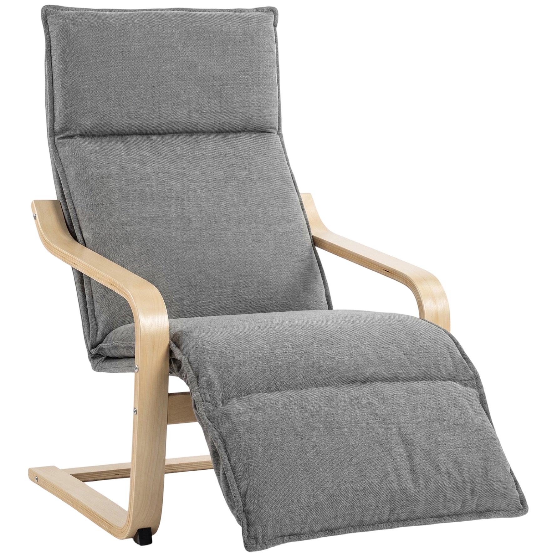 Fauteuil Salon, Fauteuil d'Appoint Rembourré en Lin avec Repose-Pieds, Assise Large, Bascule Douce, Dossier Haut, Gris