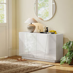 Meuble de rangement avec placards à portes et étagère réglable, 150 x 40 x 88 cm, blanc brillant
