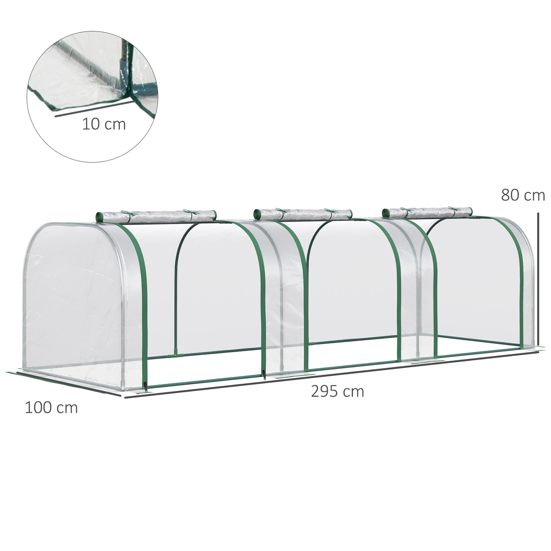 Mini Serre de Jardin Serre à tomates 3L x 1l x 0,8H m Acier PVC 140 g/m² Anti-UV 3 fenêtres Vert et Transparent
