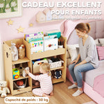 Meuble rangement enfant 3 niveaux, étagère de rangement pour jouets enfants avec étagères ouvertes, 92x29x79cm, naturel