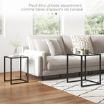 Lot de 2 tables basse gigogne, tables d'appoint empilable, plateau verre trempé cadre acier, patins antidérapants, noir