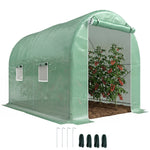 Serre de Jardin Tunnel Surface Sol 6 m² 3L x 2l x 2,10H m châssis Tubulaire renforcé Porte zippée 4 fenêtres enroulables cadre en métal Vert