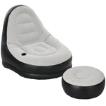Canapé gonflable et repose-pieds, tissu aspect peluche doux et porte-gobelet, gris