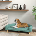 Canapé pour chien grand lit surélevé pour chien coussin lavable cadre en bois tissu polyester 98 x 67 x 25 cm vert clair