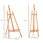 Chevalet d'Artiste sur Pieds, Inclinaison et Hauteur Réglables, Dim. 65L x 44l x 174-230H cm, Bois de Hêtre Clair