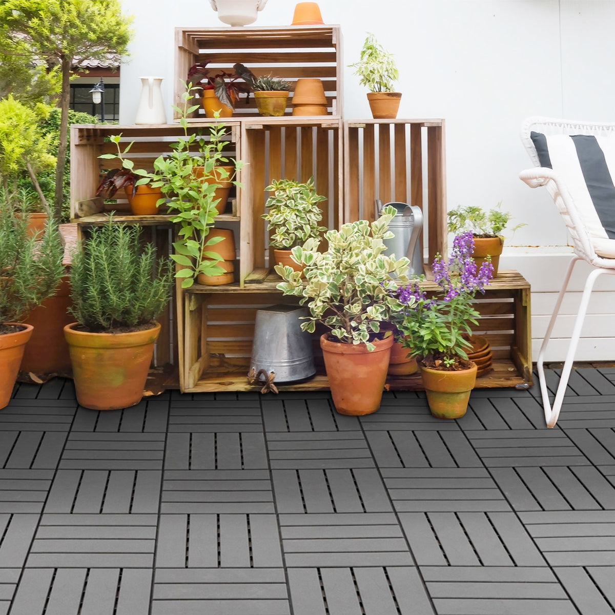 Quadrotte - Piastrelle per terrazza - Set da 9 - a incastro, installazione molto semplice - Quadrotte in plastica composita effetto legno nero