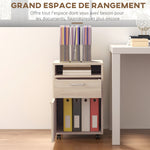 Caisson de bureau à roulettes avec tiroir placard et niche pour documents et dossier suspendu 40 x 35 x 60 cm chêne