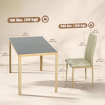 Esszimmer-Set mit 4 Stühlen aus Kunstleder, rechteckige Tischplatte aus gehärtetem Glas, 120x70x75cm, Natur