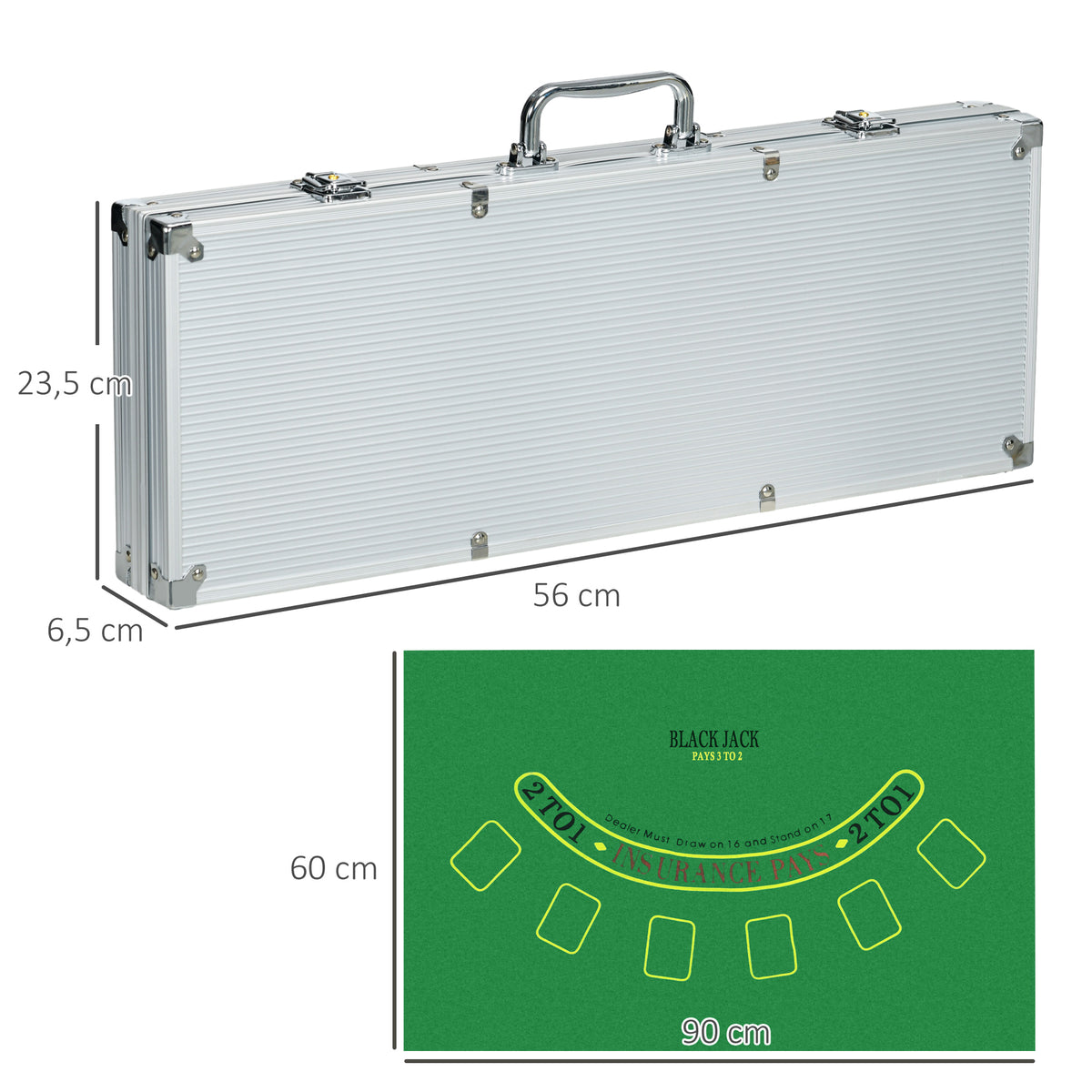 Mallette de Poker Coffret de Poker Complet avec 500 jetons 5 dés 2 Jeux de Cartes 3 boutons 1 Tapis en Feutre