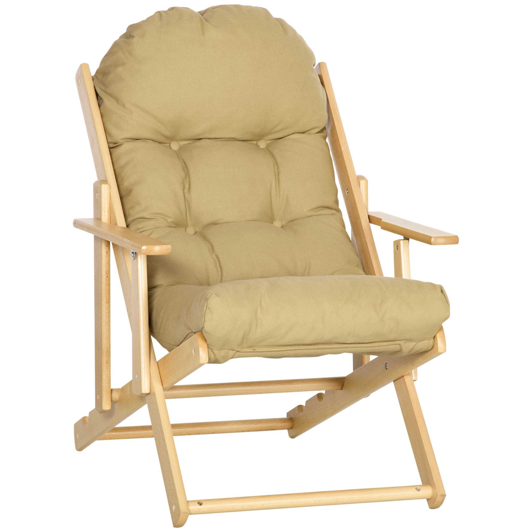 Fauteuil Chaise de Salon Pliable et inclinable en Bois Fauteuil Relax Confortable avec Coussin capitonné épais - 71 x 89 x 96 cm marron clair