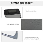 Bain de soleil transat chaise longue inclinable pliable avec oreiller dossier réglable sur 5 niveaux noir